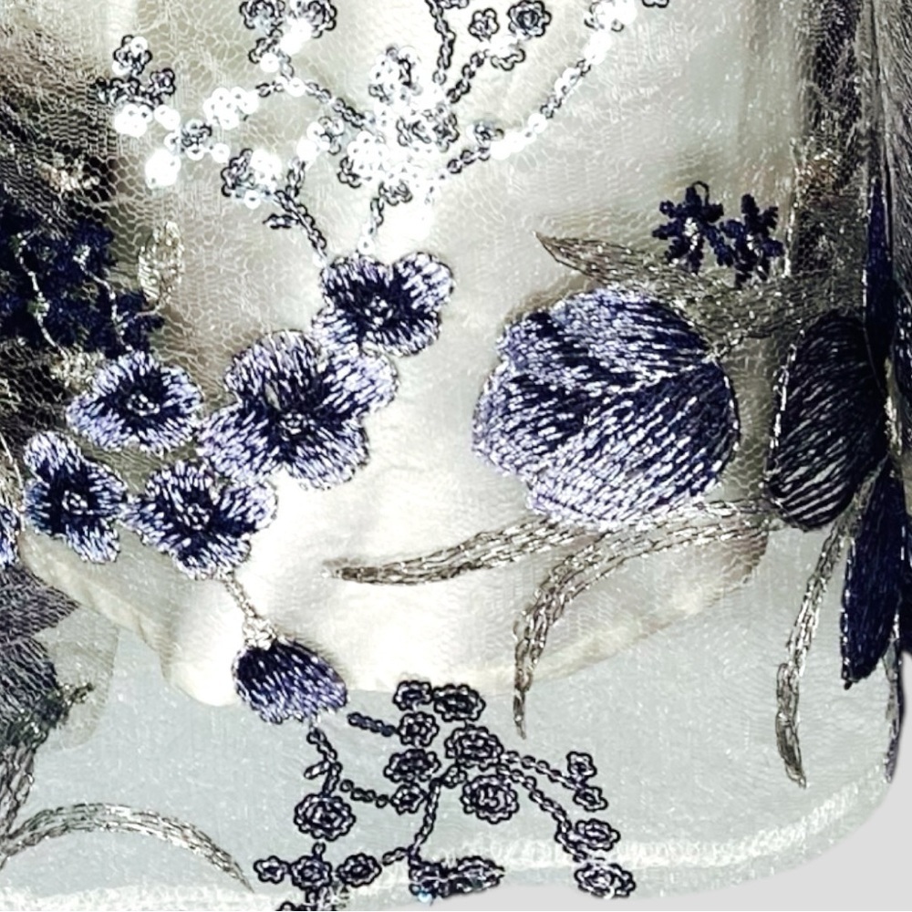 Tahari ASL‎ Embroidered Mesh Dress 8 Blue Silver Fairy Garden Prom Y2K Revival - Picture 8 of 12